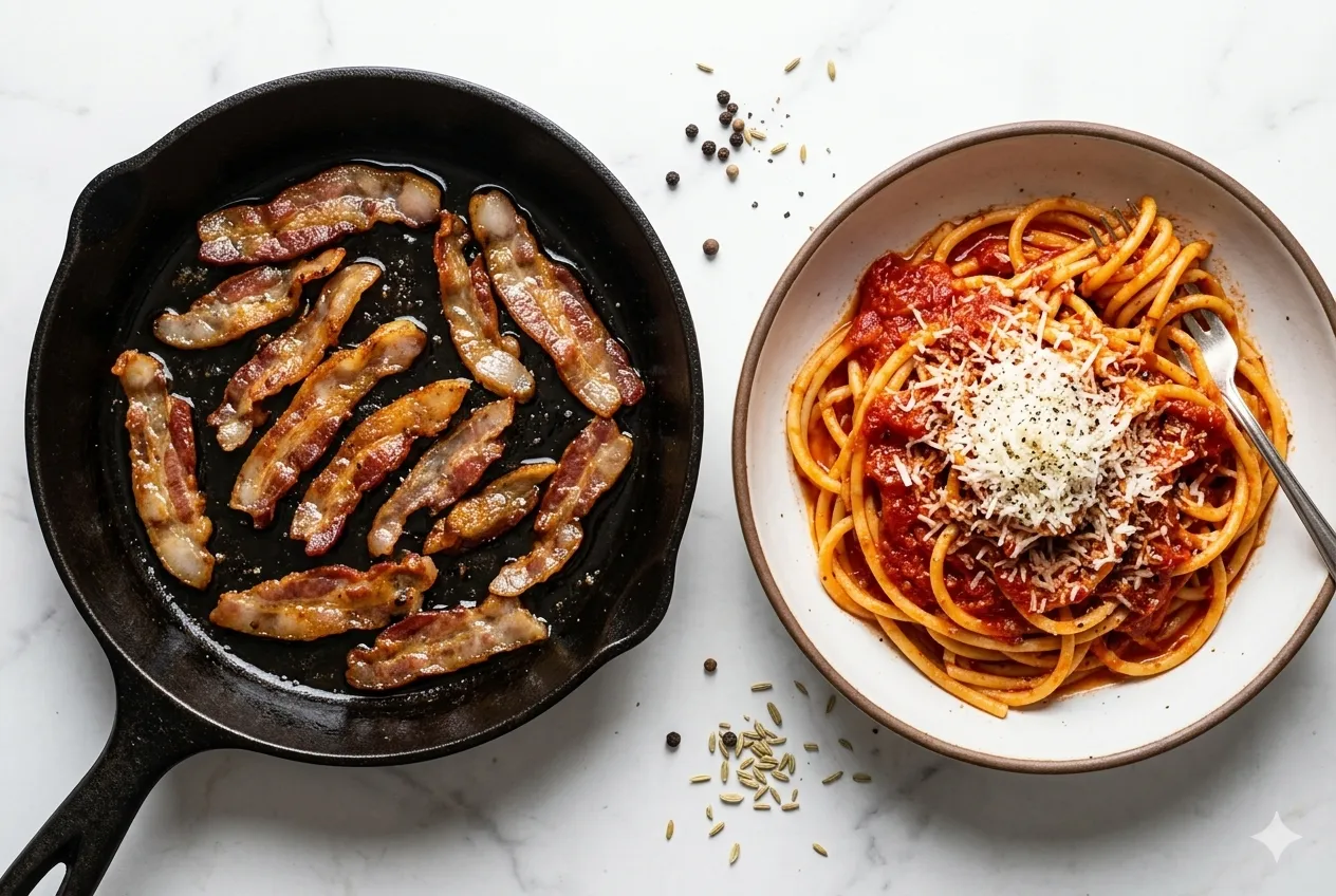 Bucatini all'Amatriciana com guanciale artesanal B12 Charcutaria Goiânia