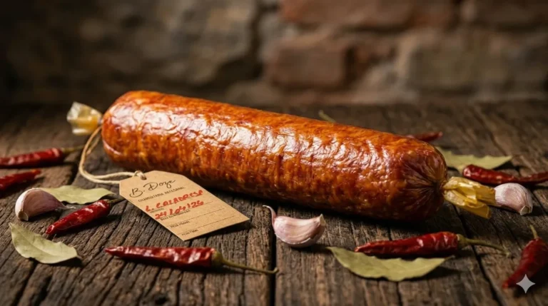 Origem da linguiça calabresa artesanal B12 inteira com pimentas e alho