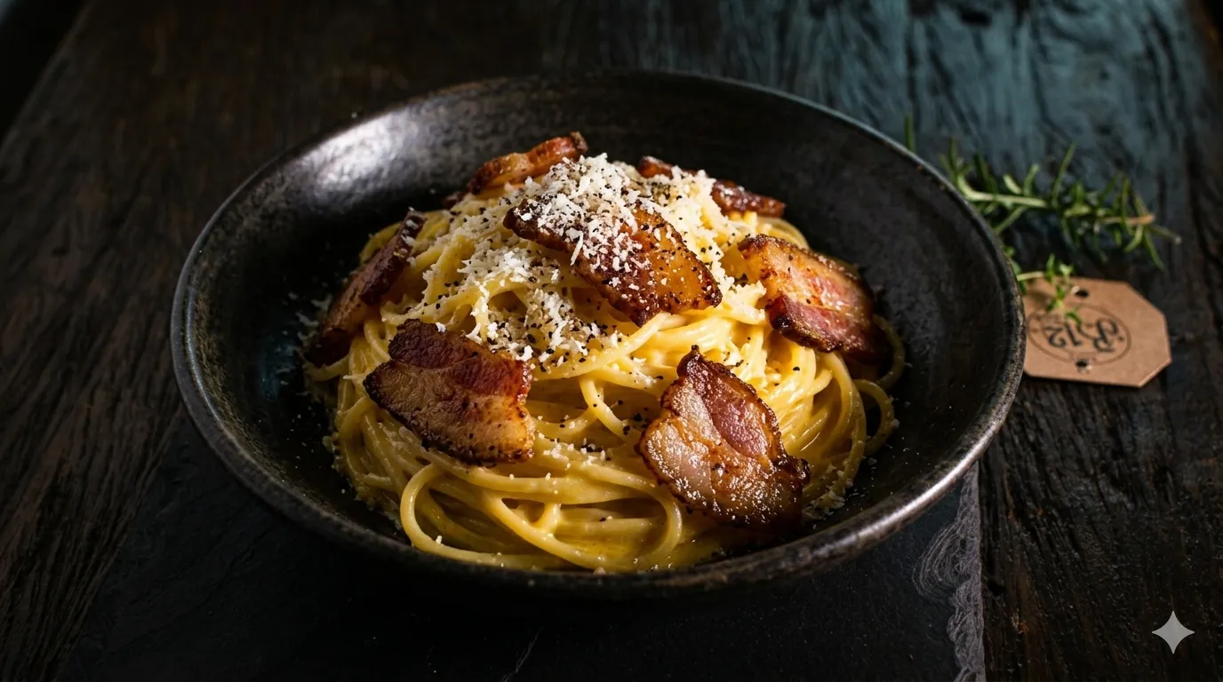 Receita de Spaghetti alla Carbonara Italiano com Guanciale B12