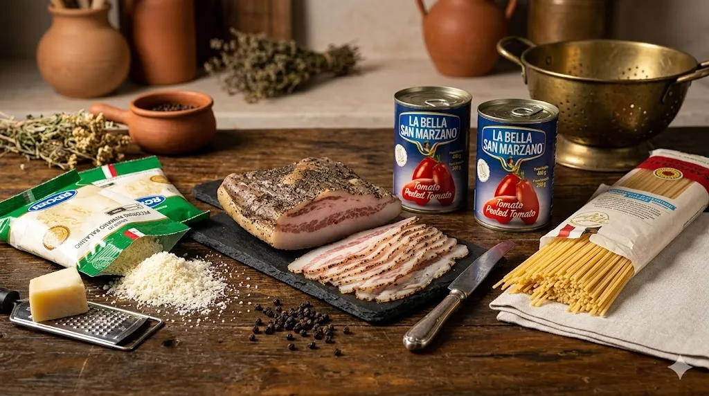 Kit Amatriciana B12 com espaguete à Amatriciana — guanciale, tomate San Marzano e pecorino romano