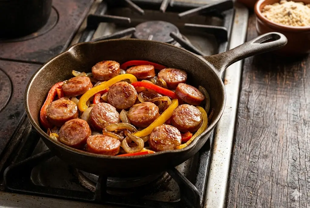 Receitas com linguiça artesanal B12 calabresa com pimentão e cebola na frigideira